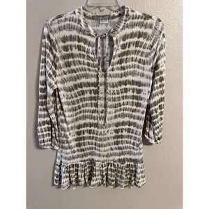 LASCANA Tie Neck Tie‎ Dye Long Sleeve Ruffle Hem Tunic Top Women